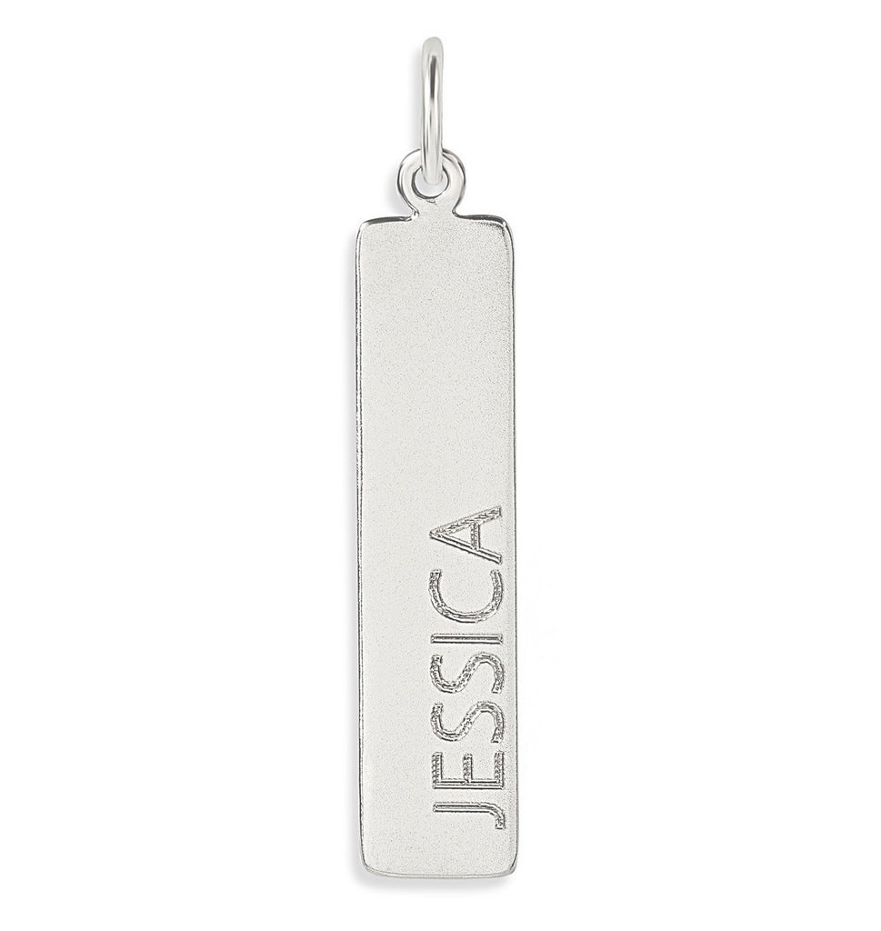 14K Gold Name Bar Charm - Vertical - Helen Ficalora