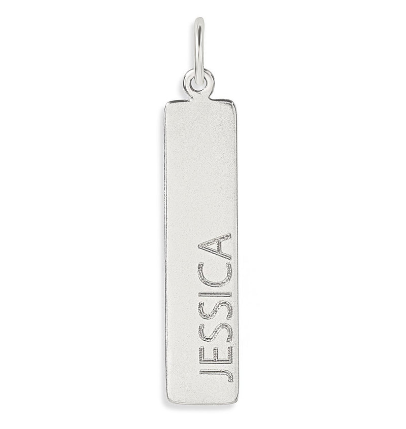  14K Gold Name Bar Charm - Vertical - Helen Ficalora
