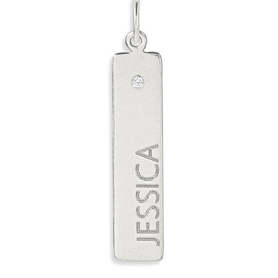 Bar Charm With Diamond Name Engraved In Letters For Necklaces And Bracelets 14k White Gold