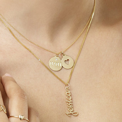 14K Gold "Mami" Necklace Charm With Diamond