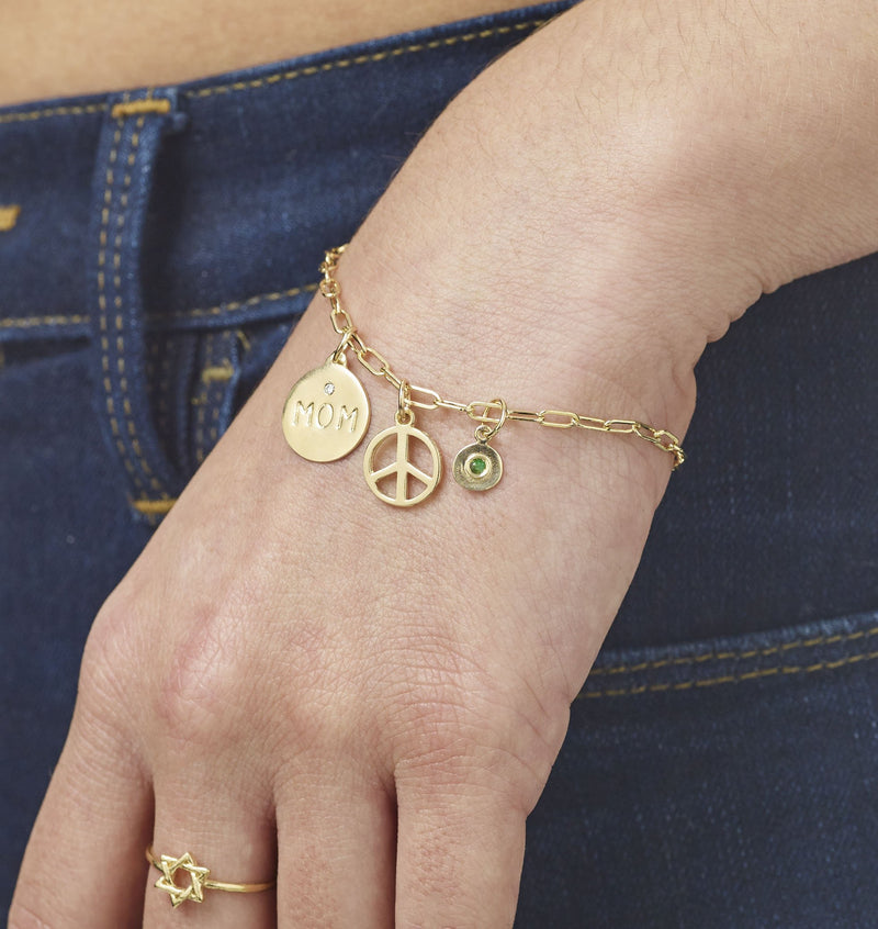 Gold Disc Mom Charm - With Diamond - Helen Ficalora