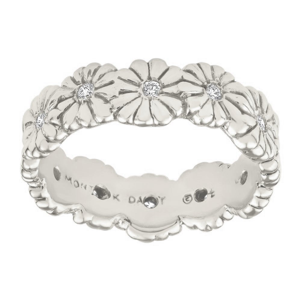 Helen Ficalora Daisy Flower Band Ring With Diamonds 14k White Gold