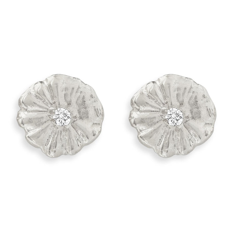 Montauk Daisy Stud Earrings With Diamond Jewelry Helen Ficalora 14k White Gold