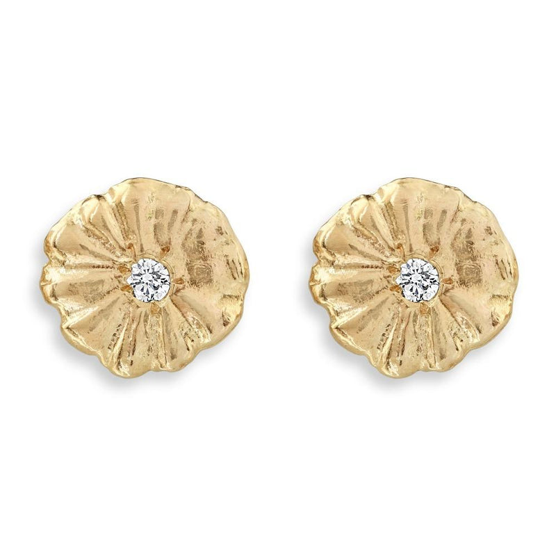 Montauk Daisy Stud Earrings With Diamond Jewelry Helen Ficalora 14k Yellow Gold