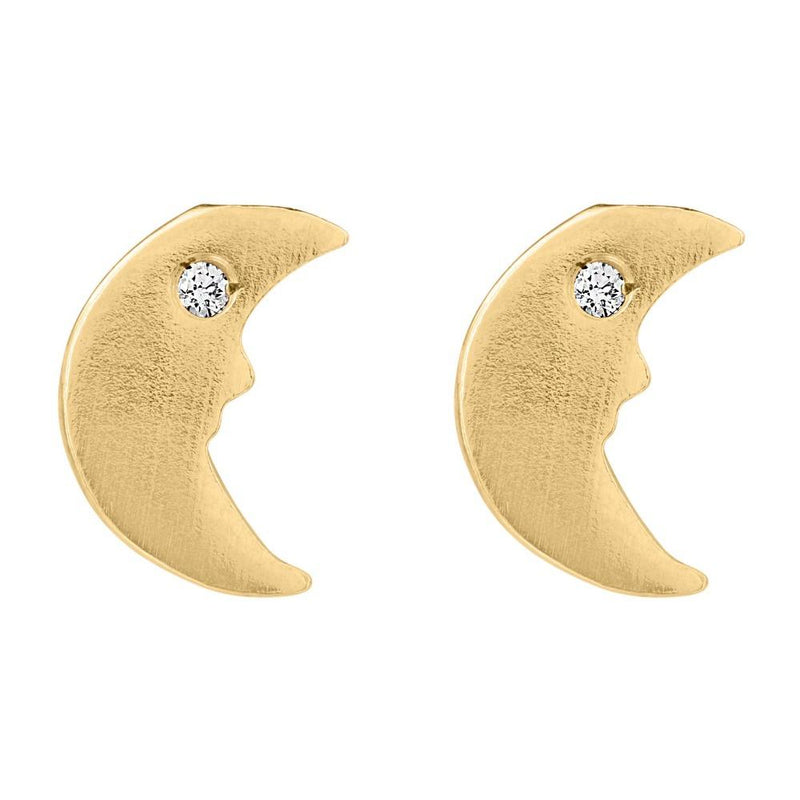 Helen Ficalora 14k Yellow Gold Crescent Moon Stud Earrings With Diamond