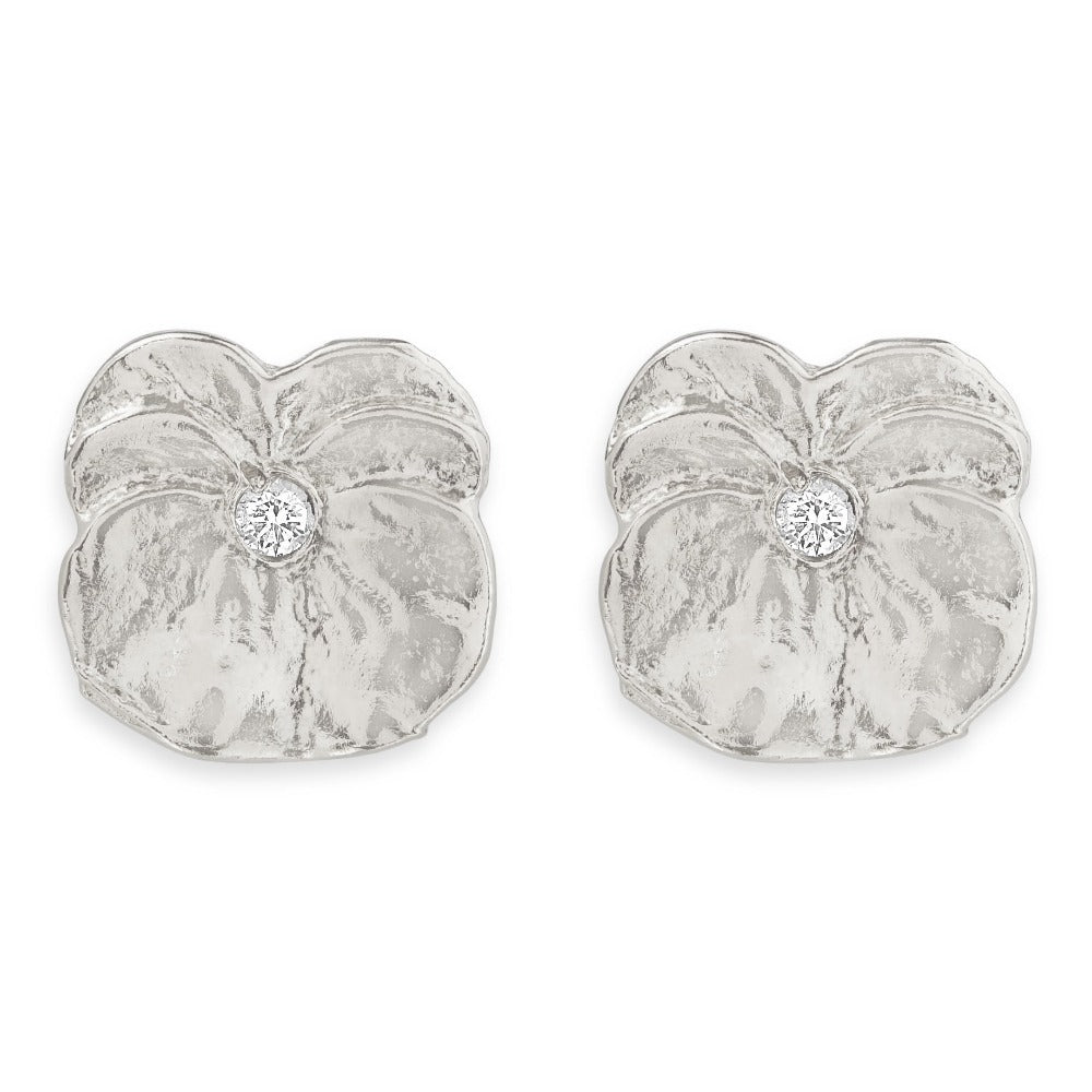 Pansy Stud Earrings With Diamond Jewelry Helen Ficalora 14k White Gold