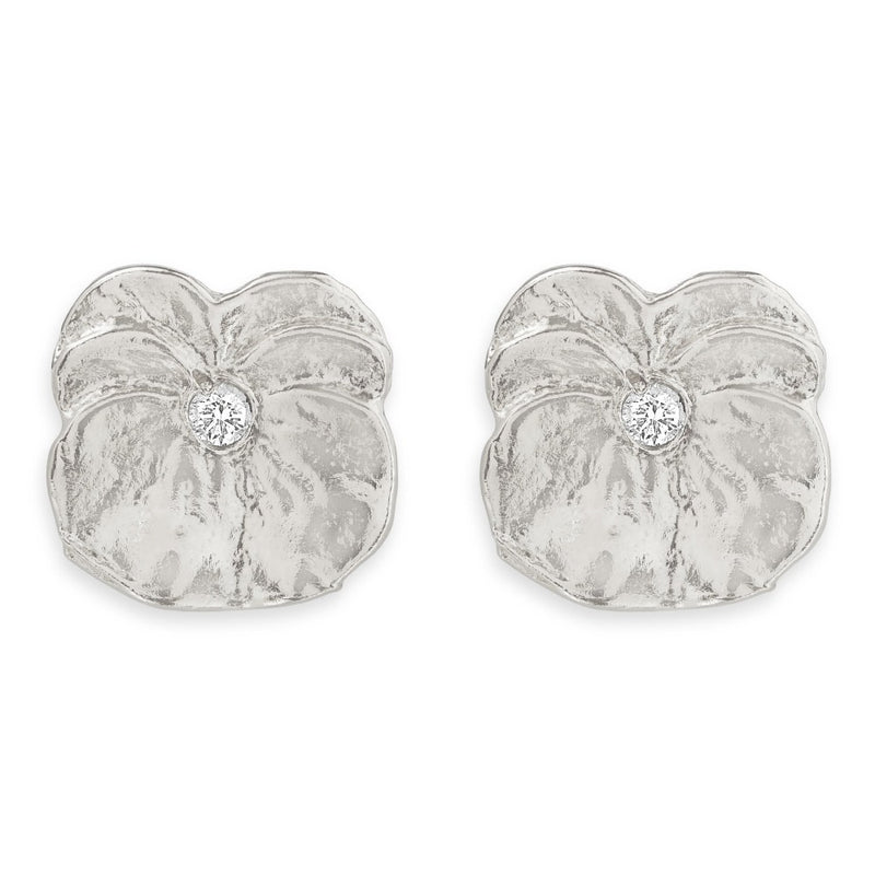 Pansy Stud Earrings With Diamond Jewelry Helen Ficalora 14k White Gold