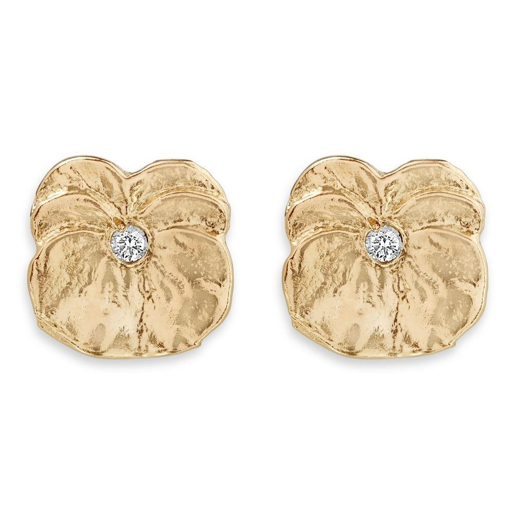 Pansy Stud Earrings With Diamond Jewelry Helen Ficalora 14k Yellow Gold