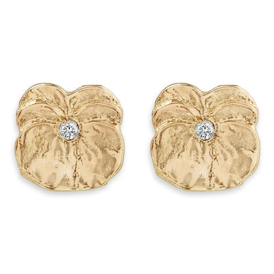 Pansy Stud Earrings With Diamond Jewelry Helen Ficalora 14k Yellow Gold