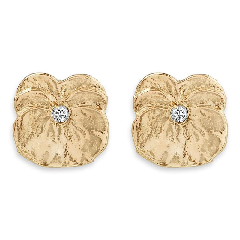 Pansy Stud Earrings With Diamond Jewelry Helen Ficalora 14k Yellow Gold
