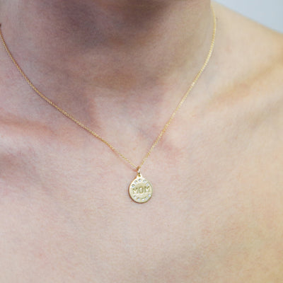 14kt Gold "Mom" Pendant with Diamonds - Helen Ficalora