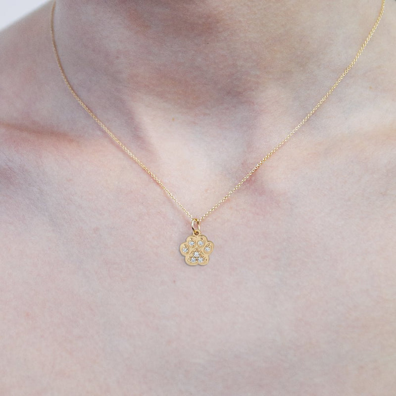 Dog Print Mini Charm Pavé Diamonds For Necklaces And Bracelets 14k Yellow Gold