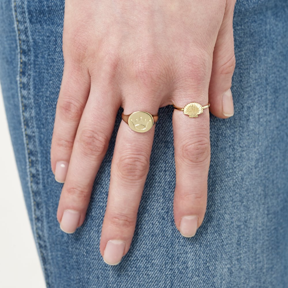 Helen Ficalora Gold Crown Diamond Signet Ring