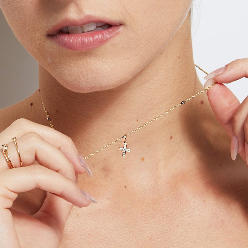 Helen Ficalora Gold Diamond Cross Charm for Necklaces or Bracelets