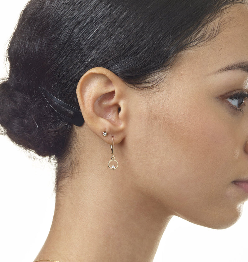 Helen Ficalora Gold Circle Dangle Earrings With Diamond