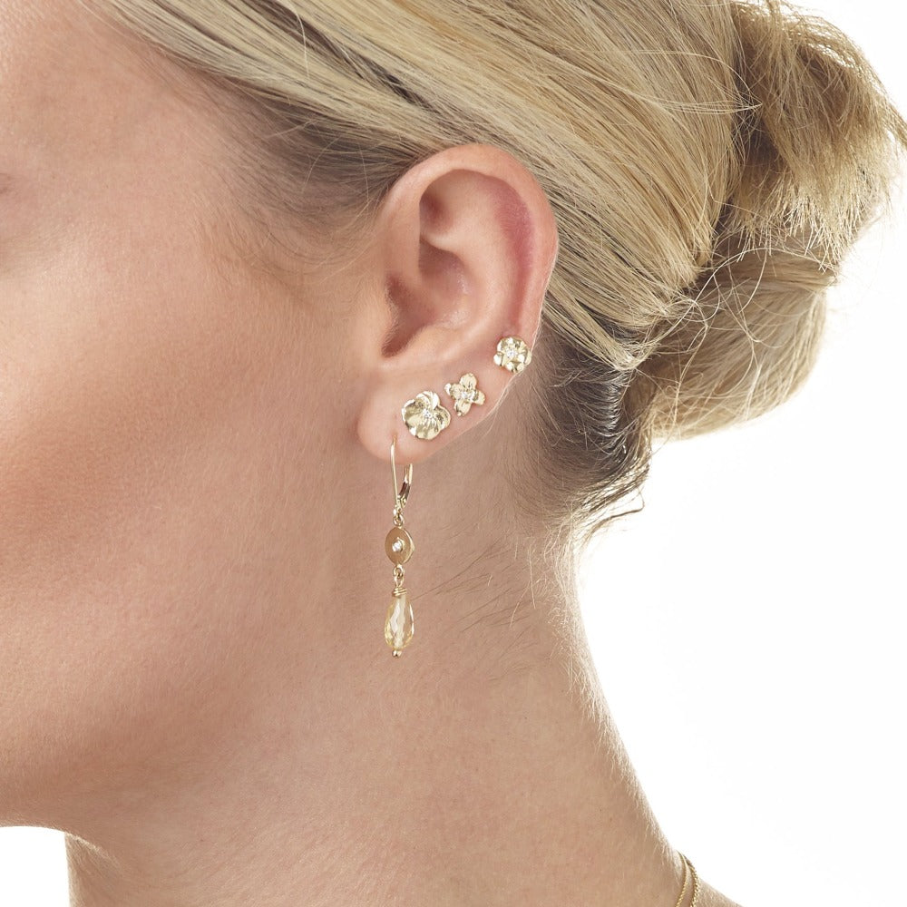 Helen Ficalora Gold Cherry Blossom Stud Earrings with Diamonds in 14k Yellow Gold