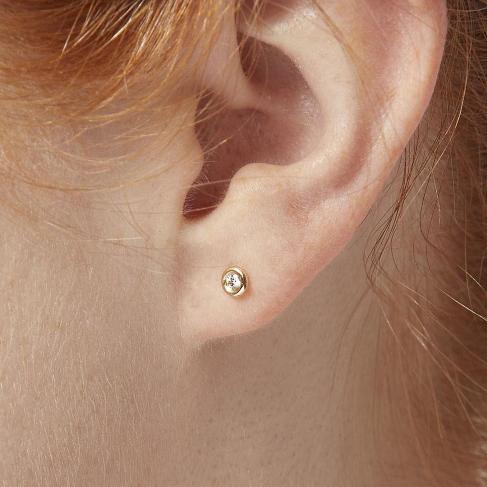 Helen Ficalora 14K Gold Bezel Set Diamond Stud Earrings