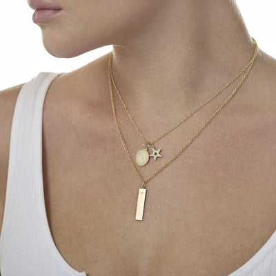 Bar Charm With Diamond Name Engraved In Letters For Necklaces And Bracelets 14k Yellow Gold