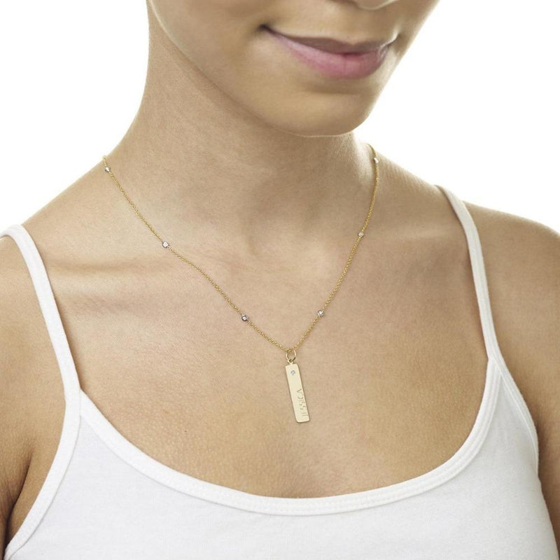 Bar Charm With Diamond Name Engraved In Letters For Necklaces And Bracelets 14k Yellow Gold