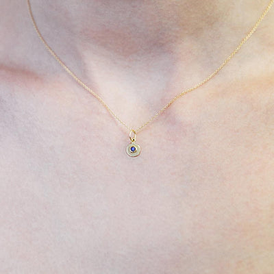 14K Gold Blue Sapphire Pendant - September Birthstone - Helen Ficalora