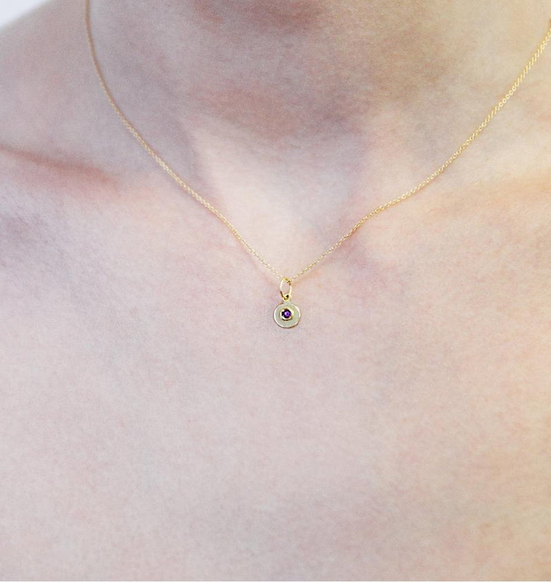 Helen Ficalora Birth Jewel Mini Disk Charm With Amethyst Video on Model