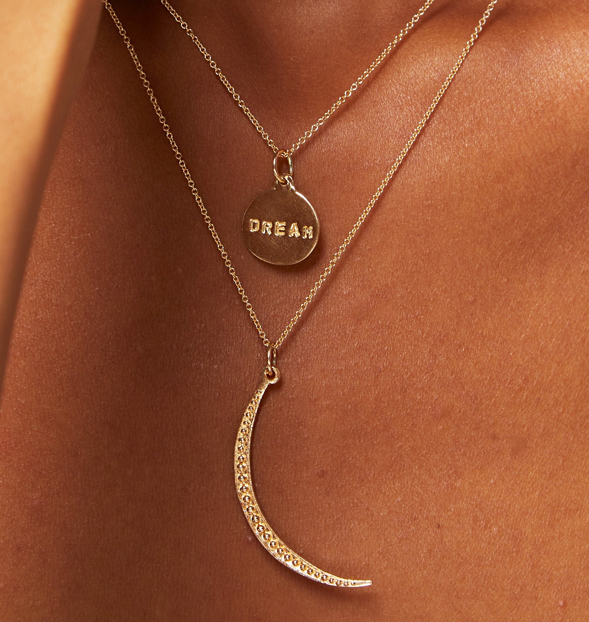 Labradorite Crescent Moon Necklace on Gold – Tela Bella Jewelry