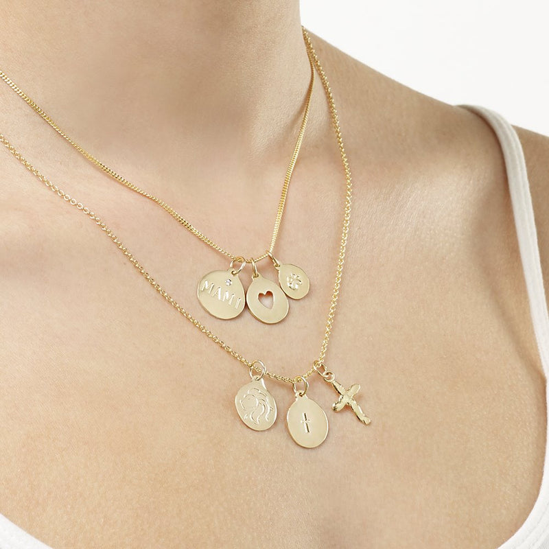 Helen Ficalora 14K Gold Circle Small Cross Pendant