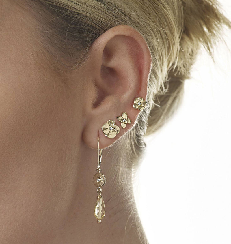 Helen Ficalora Gold Disc Citrine Dangle Earrings with Diamonds