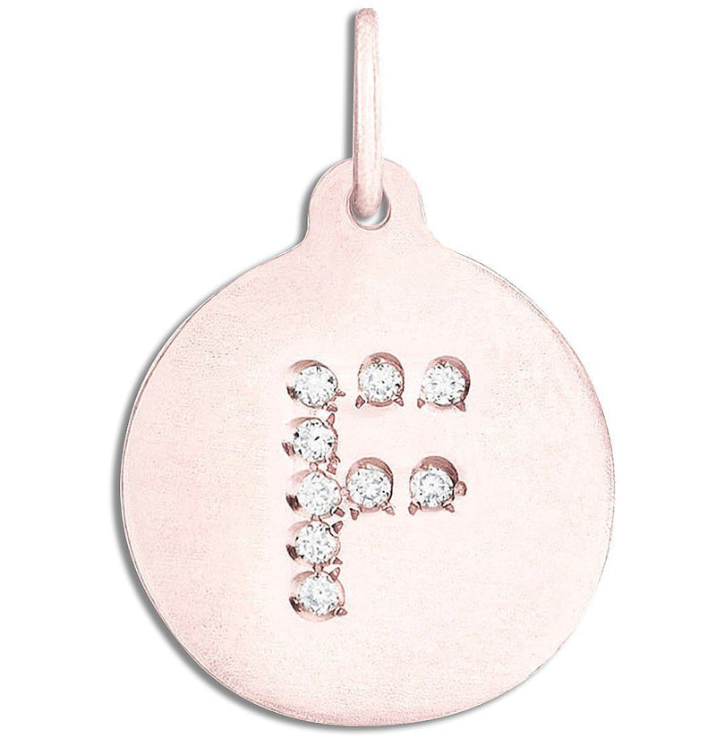 "F" Alphabet Charm Pavé Diamonds Jewelry Helen Ficalora 14k Pink Gold  For Necklaces And Bracelets
