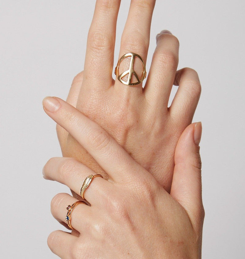 Large Peace Sign Ring Jewelry Helen Ficalora 14k Yellow Gold