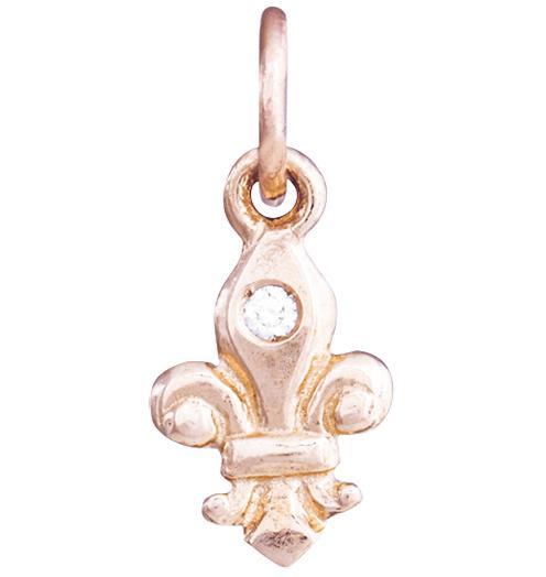 Fleur De Lis Mini Charm With Diamond Jewelry Helen Ficalora 14k Pink Gold For Necklaces And Bracelets
