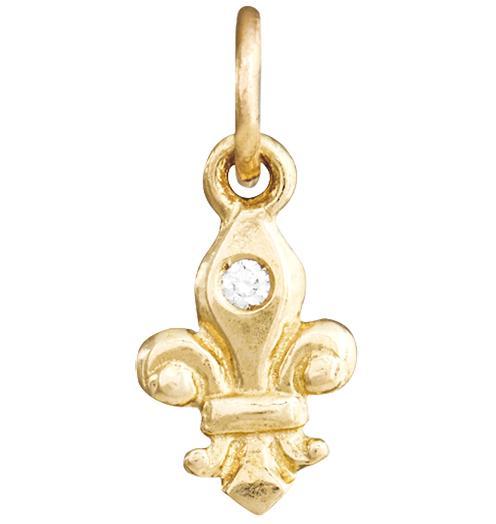 Fleur De Lis Mini Charm With Diamond Jewelry Helen Ficalora 14k Yellow Gold For Necklaces And Bracelets