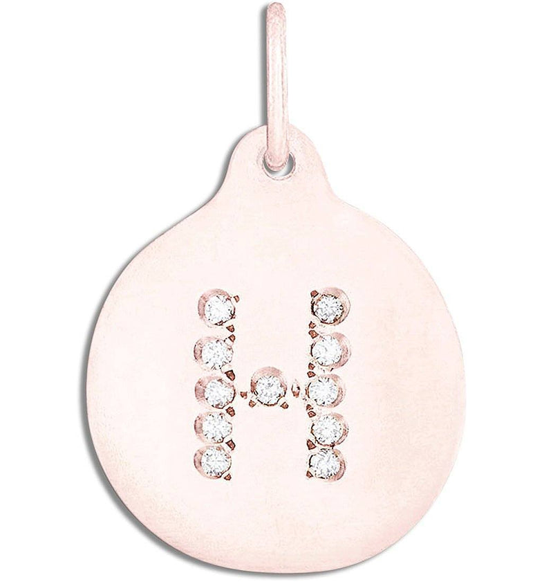 "H" Alphabet Charm Pavé Diamonds Jewelry Helen Ficalora 14k Pink Gold  For Necklaces And Bracelets