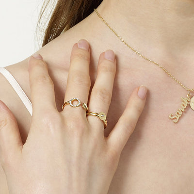 Adjustable Gold Ring With Diamonds - Helen Ficalora