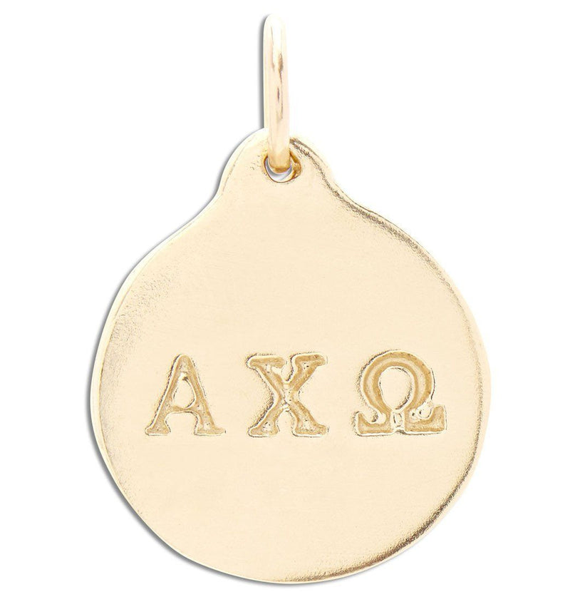 "Alpha Chi Omega" Disk Charm Jewelry Helen Ficalora 14k Yellow Gold For Necklaces And Bracelets