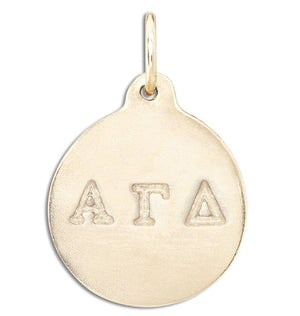 "Alpha Gamma Delta" Disk Charm Jewelry Helen Ficalora 14k Yellow Gold For Necklaces And Bracelets