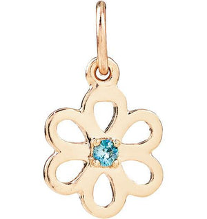 Birth Jewel Flower Charm With Blue Zircon Jewelry Helen Ficalora 14k Yellow Gold