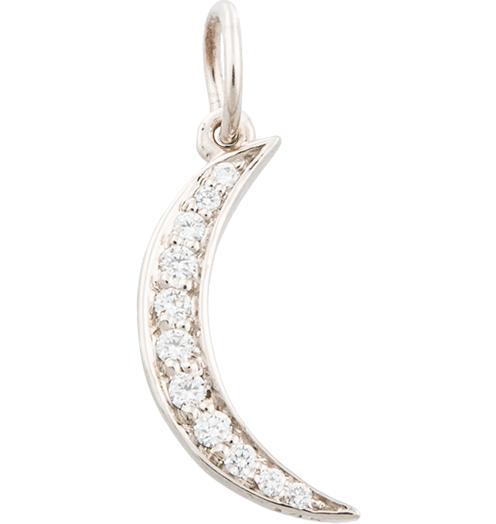 Crescent Moon Mini Charm Pavé Diamonds Jewelry Helen Ficalora 14k White Gold For Necklaces And Bracelets