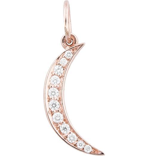 Crescent Moon Mini Charm Pavé Diamonds Jewelry Helen Ficalora 14k Pink Gold For Necklaces And Bracelets