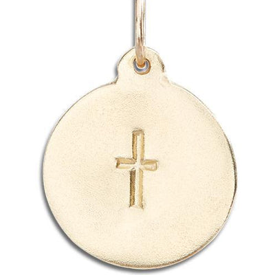 Helen Ficalora 14K Gold Circle Small Cross Pendant