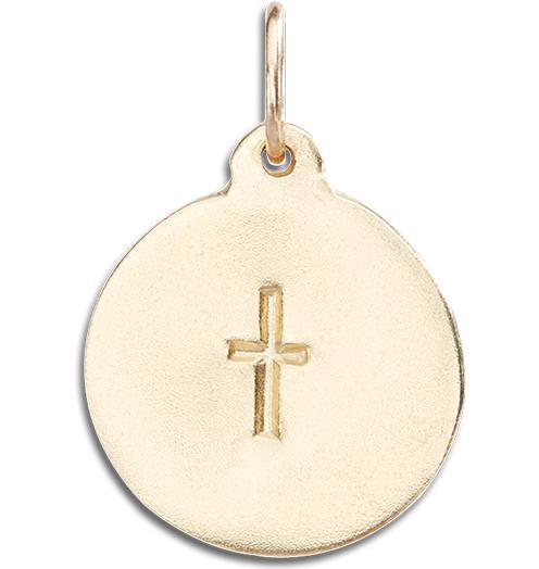 Helen Ficalora 14K Gold Circle Small Cross Pendant