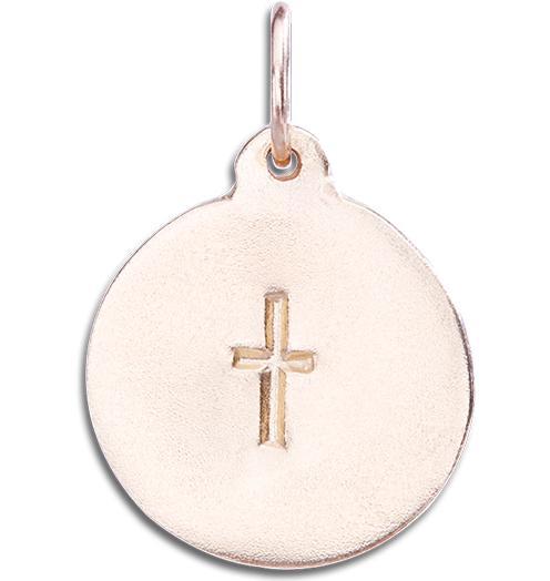 Helen Ficalora 14K Gold Circle Small Cross Pendant
