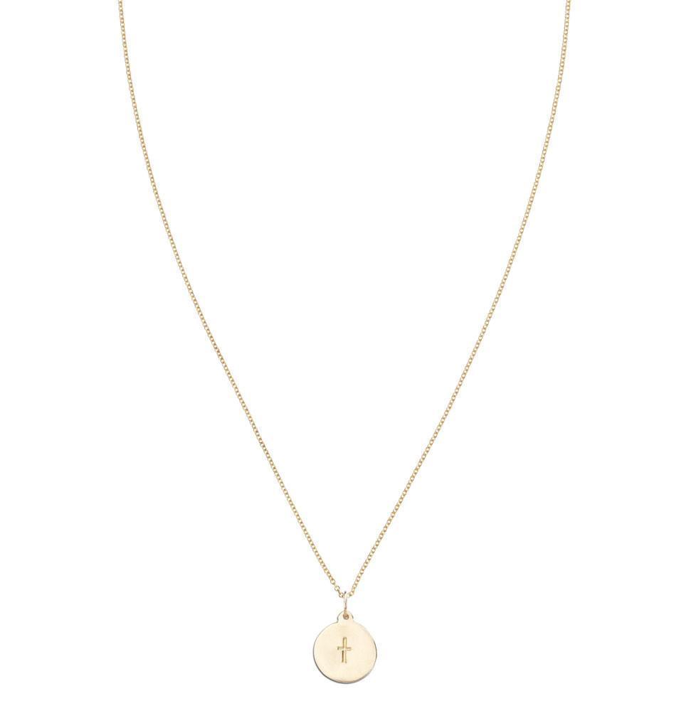 Helen Ficalora 14K Gold Circle Small Cross Pendant