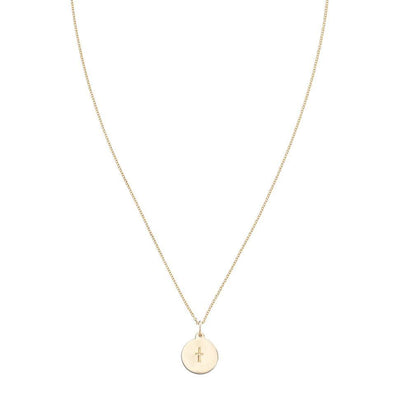 Helen Ficalora 14K Gold Circle Small Cross Pendant