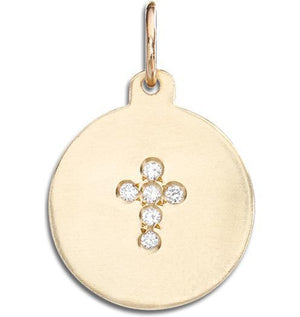 Cross Disk Charm Pavé Diamonds Jewelry Helen Ficalora 14k Yellow Gold For Necklaces And Bracelets