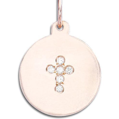 Cross Disk Charm Pavé Diamonds Jewelry Helen Ficalora 14k Pink Gold For Necklaces And Bracelets