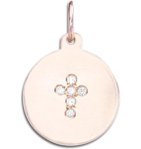 Cross Disk Charm Pavé Diamonds Jewelry Helen Ficalora 14k Pink Gold For Necklaces And Bracelets