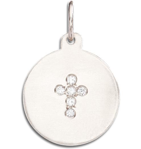 Cross Disk Charm Pavé Diamonds Jewelry Helen Ficalora 14k White Gold For Necklaces And Bracelets