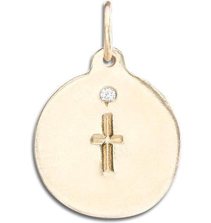 Cross Disk Charm With Diamond Jewelry Helen Ficalora 14k Yellow Gold For Necklaces And Bracelets