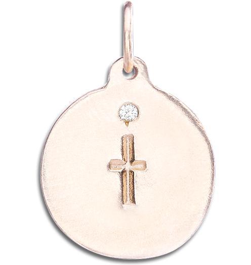 Cross Disk Charm With Diamond Jewelry Helen Ficalora 14k Pink Gold For Necklaces And Bracelets